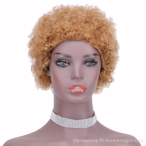 Afro curly wholesale inch short bob pixie cut wave blonde cheap glueless brazilian raw human hair wigs black women